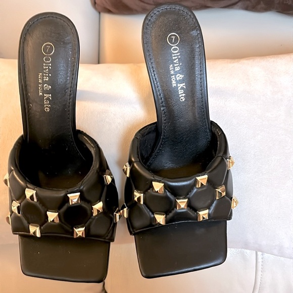 Olivia & Kate Black with Embellished Gold Studs, 3” High Heel Stiletto - Picture 4 of 7